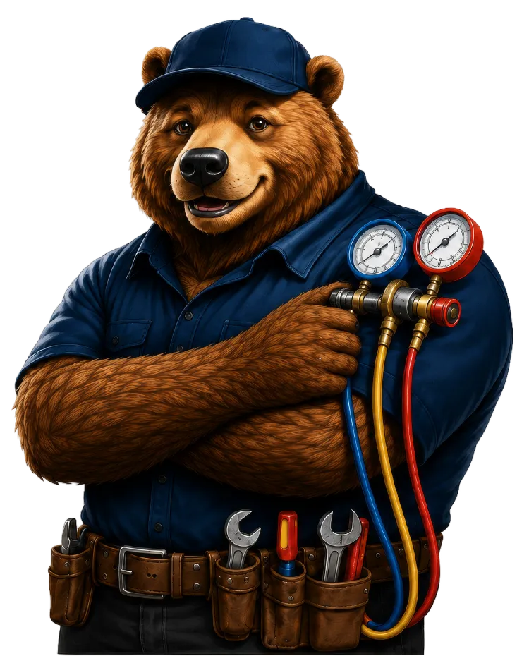 A Good Neighbor mascot — a friendly bear technician